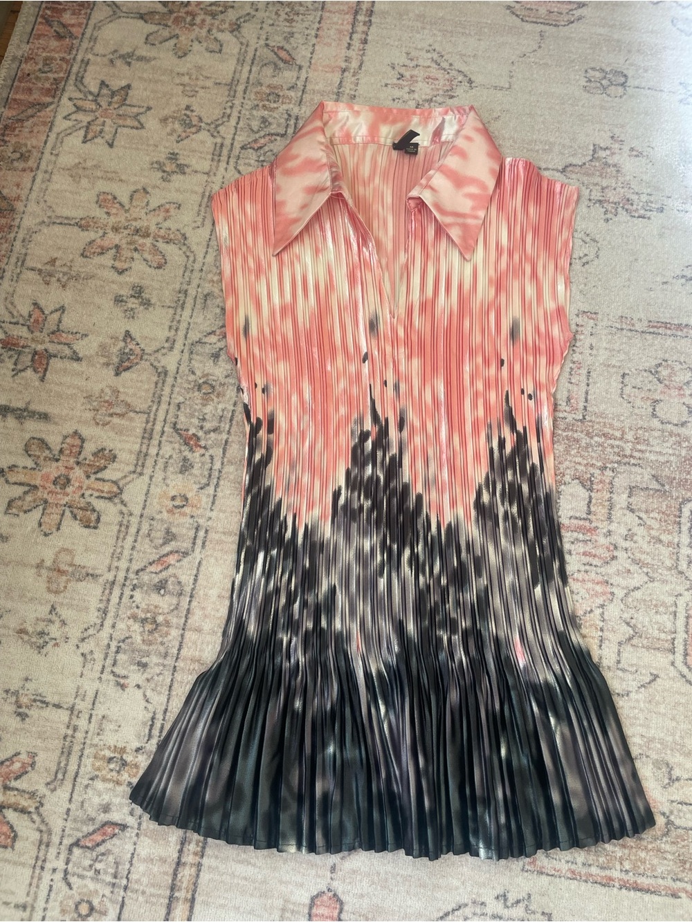 Milano Pleated Pink and Black Blouse Office Siren Preppy Womens M